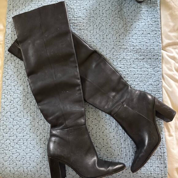 SCHUTZ Mikki Block Over The Knee Boots Black Leather Size 7 Comfort Pointed Toe - Picture 2 of 10